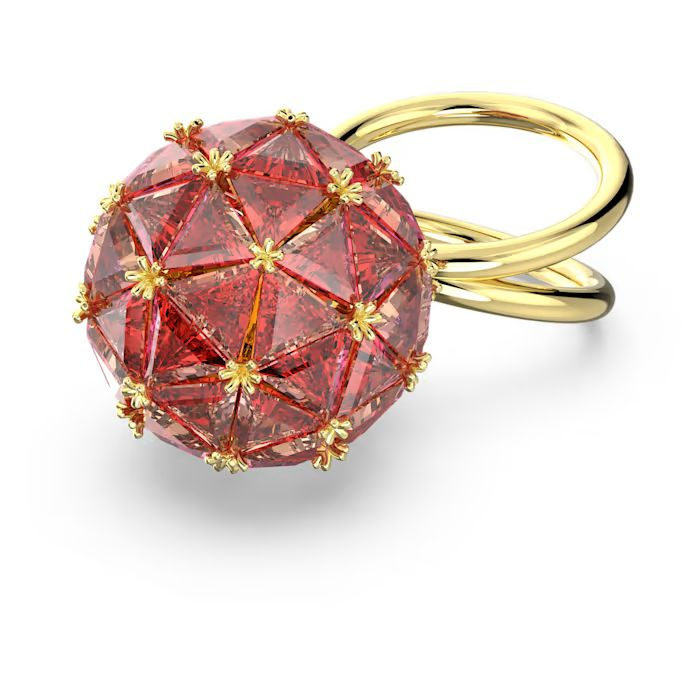 Curiosa cocktail ring Triangle cut, Round shape, Red, Gold-tone plated