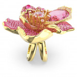 Florere cocktail ring Pavé, Flower, Pink, Gold-tone plated