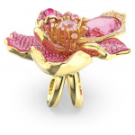 Idyllia cocktail ring Pavé, Flower, Pink, Gold-tone plated