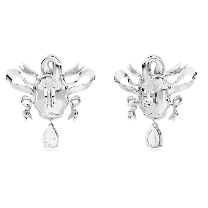 Fashion Swan clip earrings Swan, White, Rhodium plated