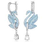 Swarovski Iconic Swan drop earrings Swan, Blue, Rhodium plated