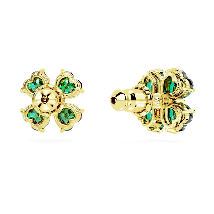 Idyllia stud earrings Clover, Green, Gold-tone plated