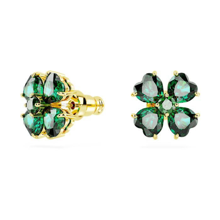 Idyllia stud earrings Clover, Green, Gold-tone plated