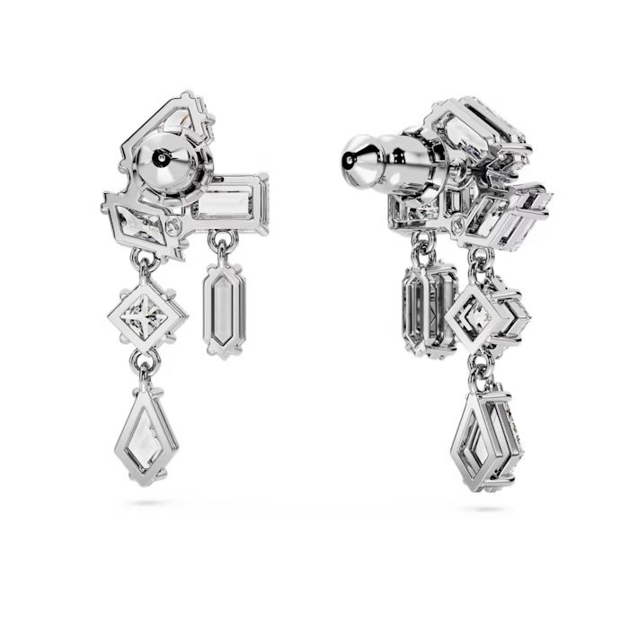 Mesmera drop earrings Mixed cuts, White, Rhodium plated