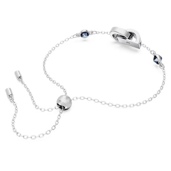 Hollow bracelet Interlocking loop, Blue, Rhodium plated