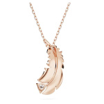 Nice pendant Feather, White, Rose gold-tone plated