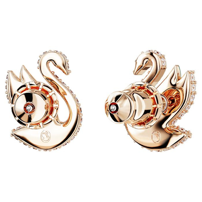 Swarovski Iconic Swan stud earrings Swan, Green, Rose gold-tone plated