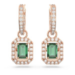 Millenia drop earrings Octagon cut, Green, Rose gold-tone plated