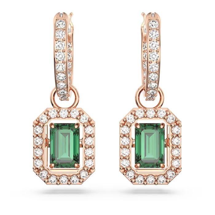 Millenia drop earrings Octagon cut, Green, Rose gold-tone plated