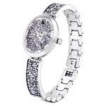 Crystal Rock Oval watch Swiss Made, Metal bracelet, Silver tone, Stainless steel