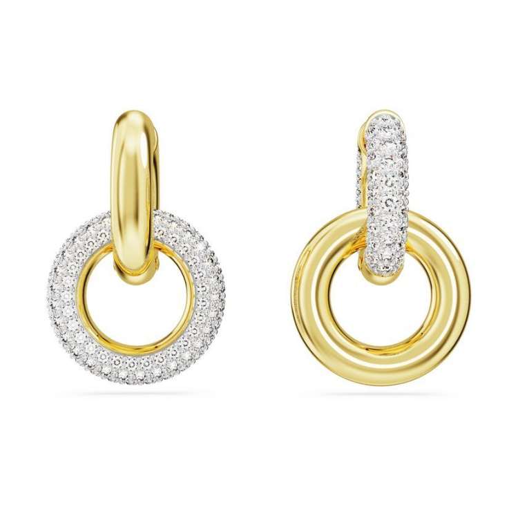 Dextera hoop earrings Interlocking loop, White, Gold-tone plated