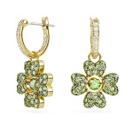 Idyllia drop earrings Clover, Green, Gold-tone plated