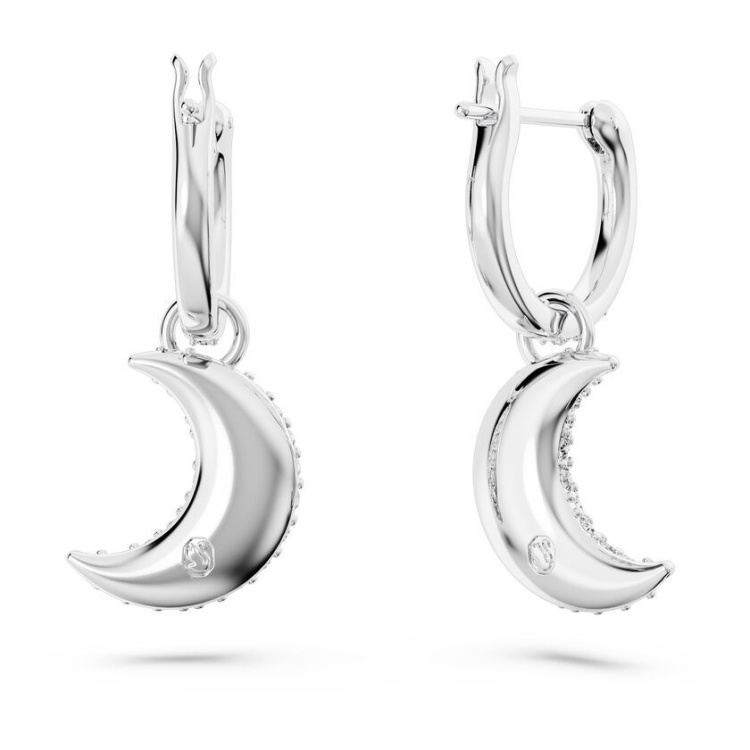 Luna drop earrings Moon, White, Rhodium plated