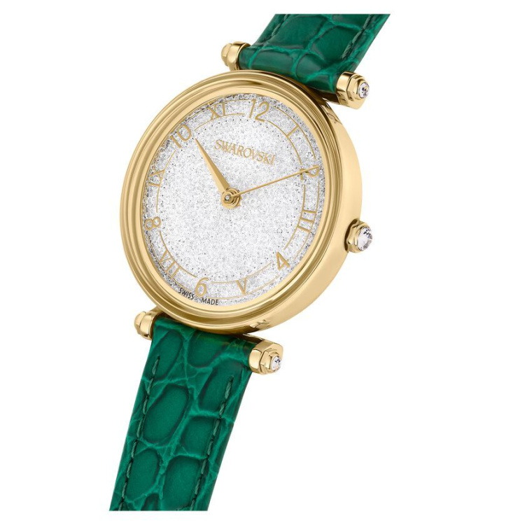 Crystalline Wonder watch Swiss Made, Leather strap, Green, Gold-tone finish