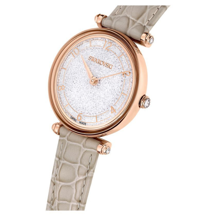 Crystalline Wonder watch Swiss Made, Leather strap, Beige, Rose gold-tone finish
