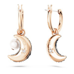 Luna drop earrings Asymmetrical design, Moon, Multicolored, Rose gold-tone plated