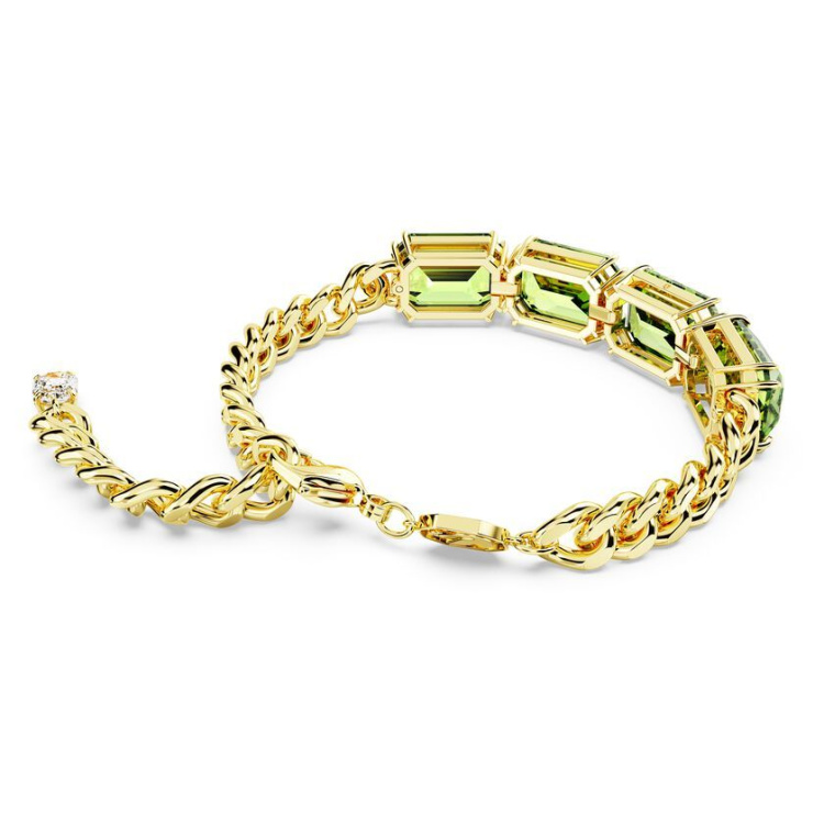Millenia bracelet Octagon cut, Green, Gold-tone plated
