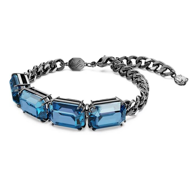 Millenia bracelet Octagon cut, Blue, Ruthenium plated