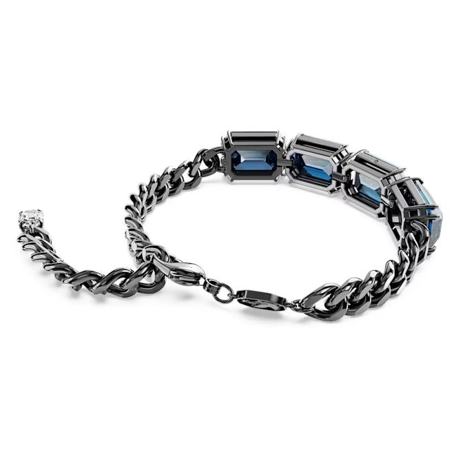 Millenia bracelet Octagon cut, Blue, Ruthenium plated