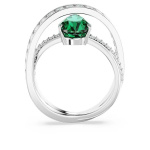 Hyperbola cocktail ring Carbon neutral zirconia, Mixed cuts, Double bands, Green, Rhodium plated