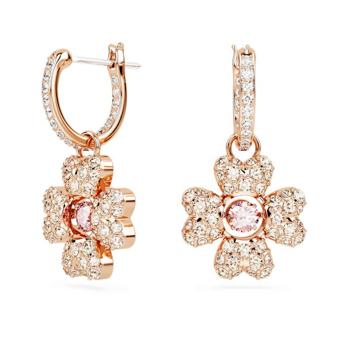 Idyllia drop earrings Clover, White, Rose gold-tone plated
