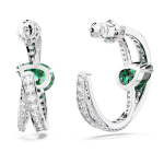 Hyperbola hoop earrings Carbon neutral zirconia, Mixed cuts, Green, Rhodium plated