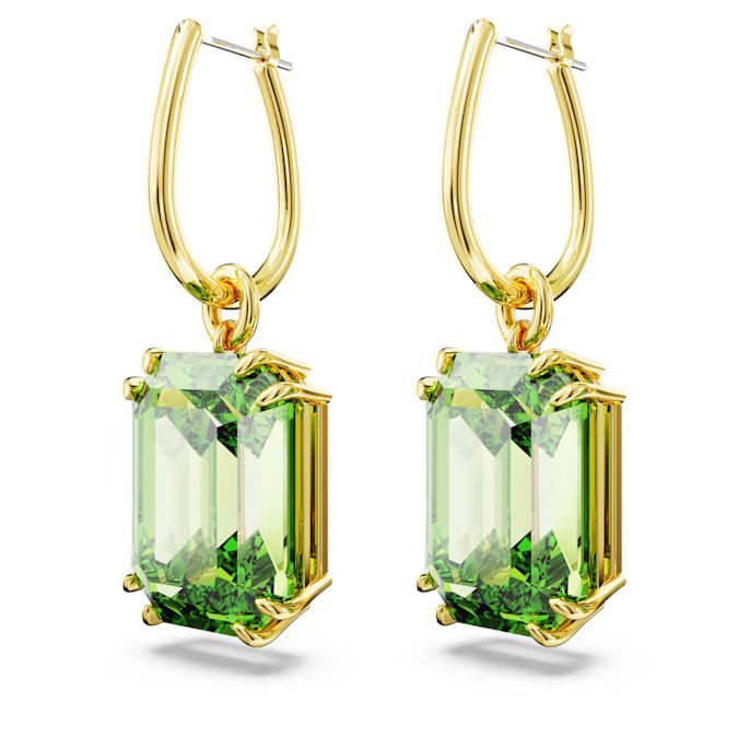 Millenia drop earrings Octagon cut, Green, Gold-tone plated