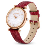 Crystalline Wonder watch Swiss Made, Leather strap, Red, Rose gold-tone finish