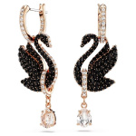 Swarovski Swan drop earrings Swan, Black, Rose gold-tone plated