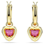 Chroma drop earrings Heart, Red, Gold-tone plated