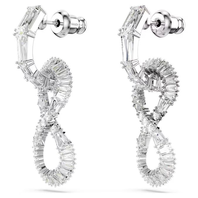 Hyperbola drop earrings Infinity, White, Rhodium plated