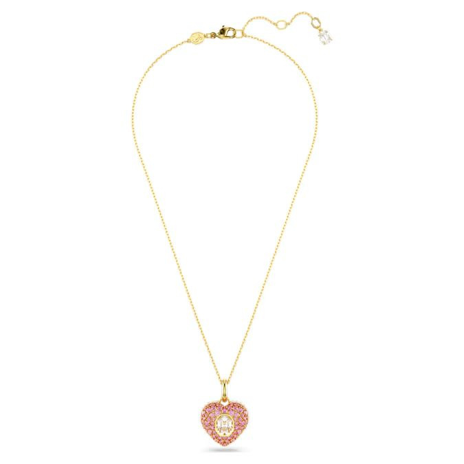 Hyperbola pendant Octagon cut, Crystal pearls, Heart, Pink, Gold-tone plated
