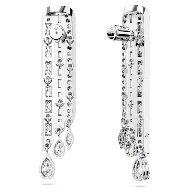 Hyperbola drop earrings Carbon neutral zirconia, Mixed cuts, White, Rhodium plated