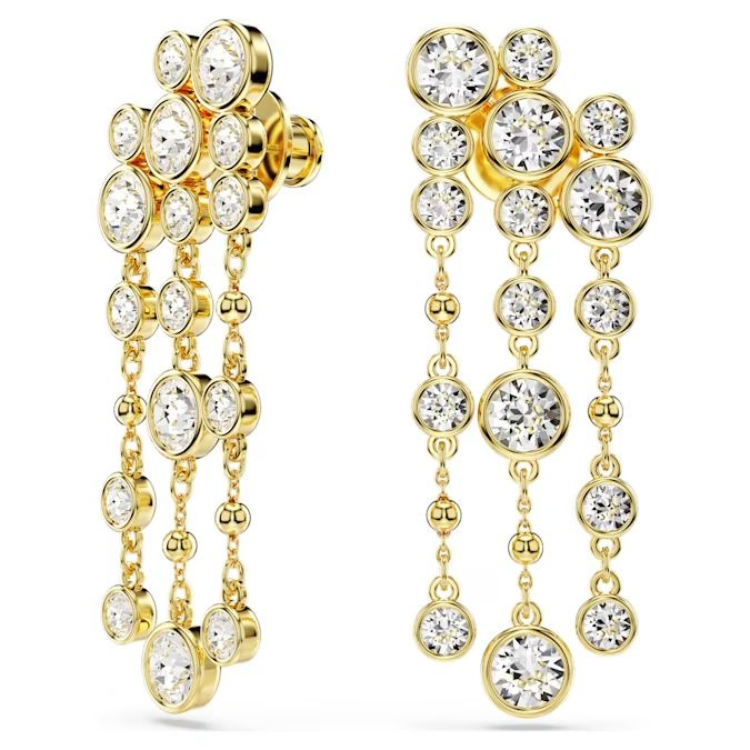 Imber drop earrings Round cut, Chandelier, White, Gold-tone plated