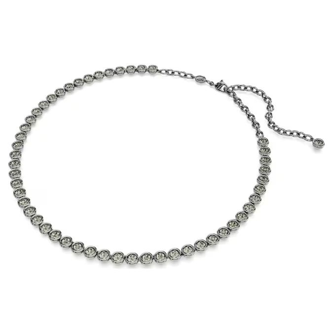 Imber Tennis necklace Round cut, Gray, Ruthenium plated