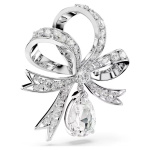 Hyperbola brooch Bow, White, Rhodium plated