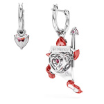 Alice in Wonderland drop earrings Asymmetrical design, Playing card, Red, Rhodium plated