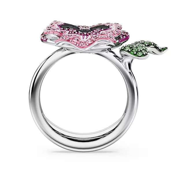 Alice in Wonderland cocktail ring Flower, Multicolored, Rhodium plated