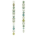 Gema drop earrings Asymmetrical design, Mixed cuts, Extra long, Green, Gold-tone plated