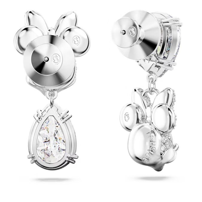 Disney Minnie Mouse drop earrings Asymmetrical design, White, Rhodium plated