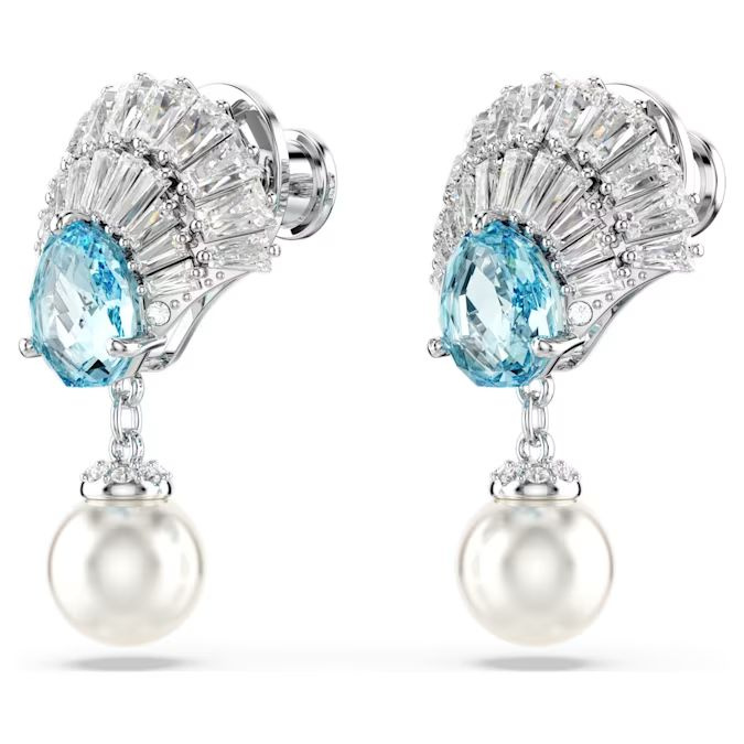 Idyllia drop earrings Shell, Blue, Rhodium plated