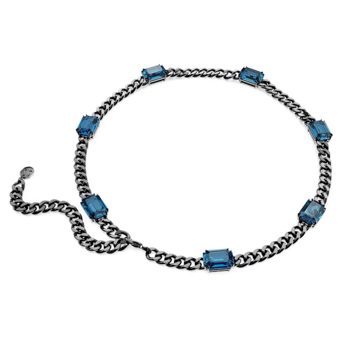 Millenia necklace Octagon cut, Blue, Ruthenium plated