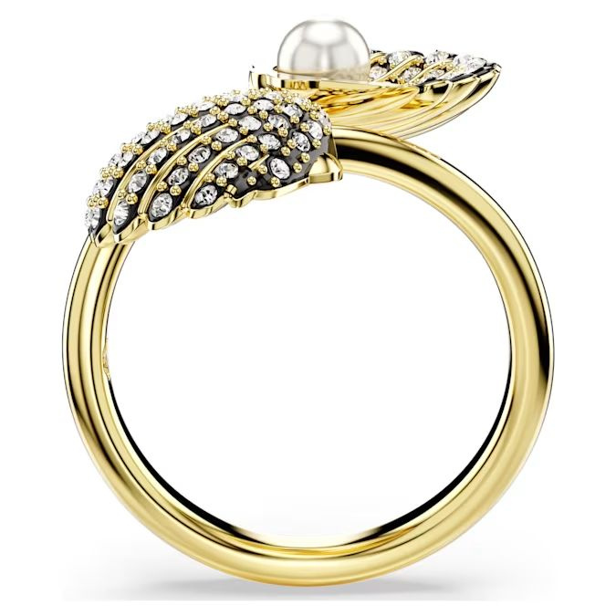 Idyllia open ring Crystal pearl, Shell, White, Gold-tone plated