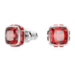 Birthstone stud earrings Square cut, July, Red, Rhodium plated