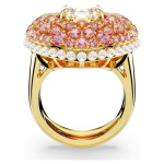 Hyperbola cocktail ring Octagon cut, Crystal pearls, Heart, Pink, Gold-tone plated