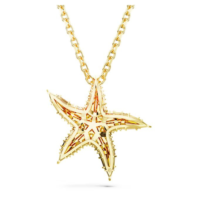 Idyllia pendant Crystal pearls, Starfish, Gold tone, Gold-tone plated