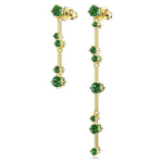 Constella drop earrings Asymmetrical design, Round cut, Green, Gold-tone plated