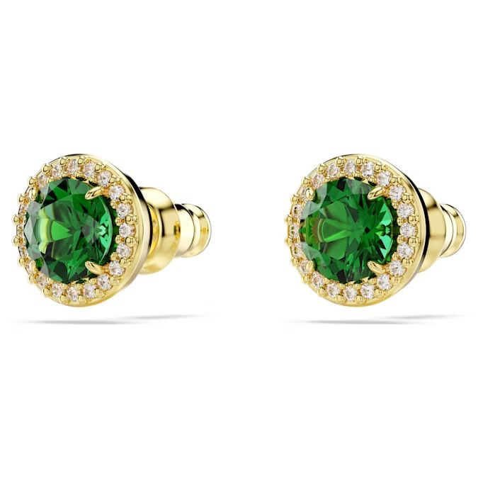 Una stud earrings Round cut, Pavé, Green, Gold-tone plated
