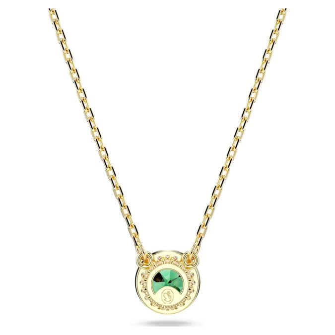 Una pendant Round cut, Pavé, Green, Gold-tone plated