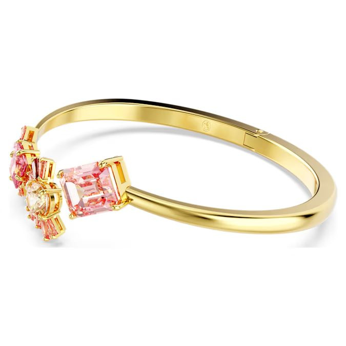 Gema bangle Mixed cuts, Pink, Gold-tone plated